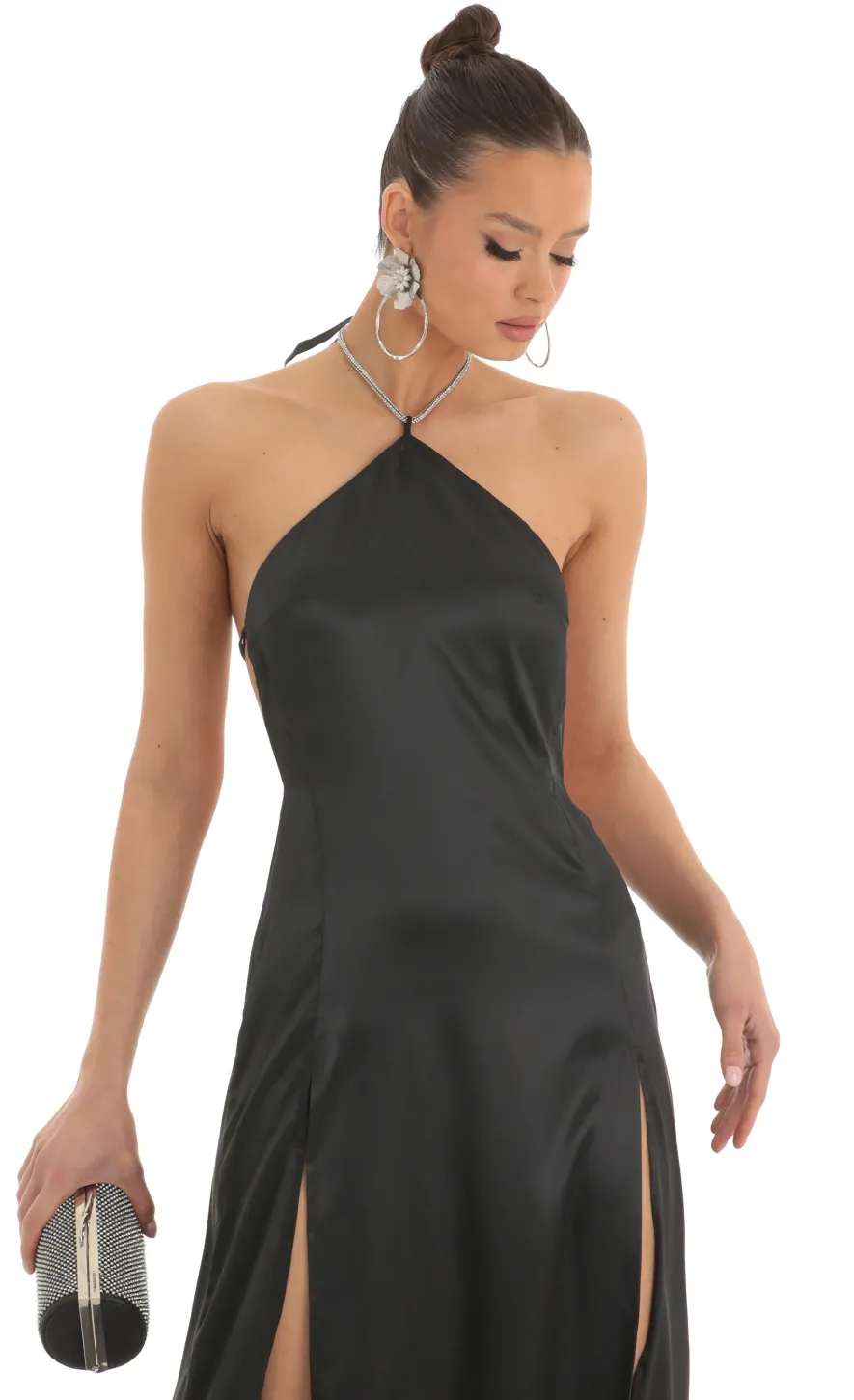 LUCY IN THE SKY Maxi Dresses^Rhinestone Halter Maxi Dress In Black