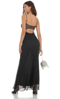 LUCY IN THE SKY Maxi Dresses^Rhinestone Open Back Shimmer Dress In Black