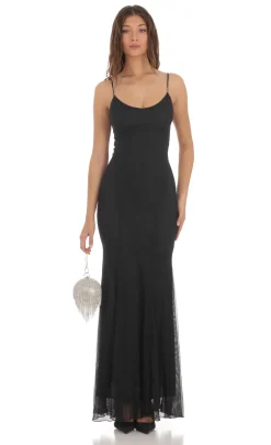 LUCY IN THE SKY Maxi Dresses^Rhinestone Open Back Shimmer Dress In Black