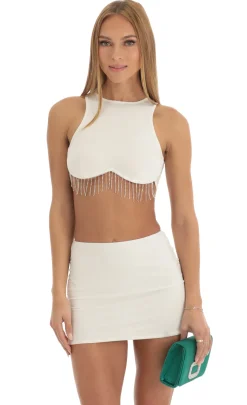 LUCY IN THE SKY Two-Piece Sets^Rhinestone Reverse Sweetheart Two Piece Skirt Set In Cream