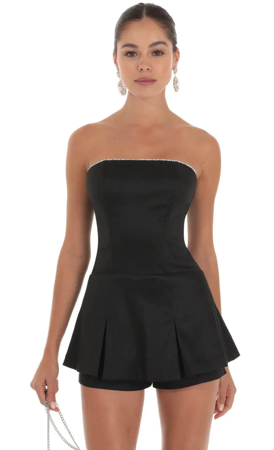 LUCY IN THE SKY Rompers^Rhinestone Romper In Black