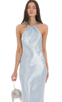 LUCY IN THE SKY Maxi Dresses^Rhinestone Satin Open Back Maxi Dress In Blue