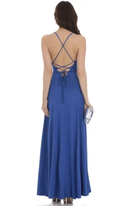 LUCY IN THE SKY Maxi Dresses^Rhinestone Slit Maxi Dress In Blue