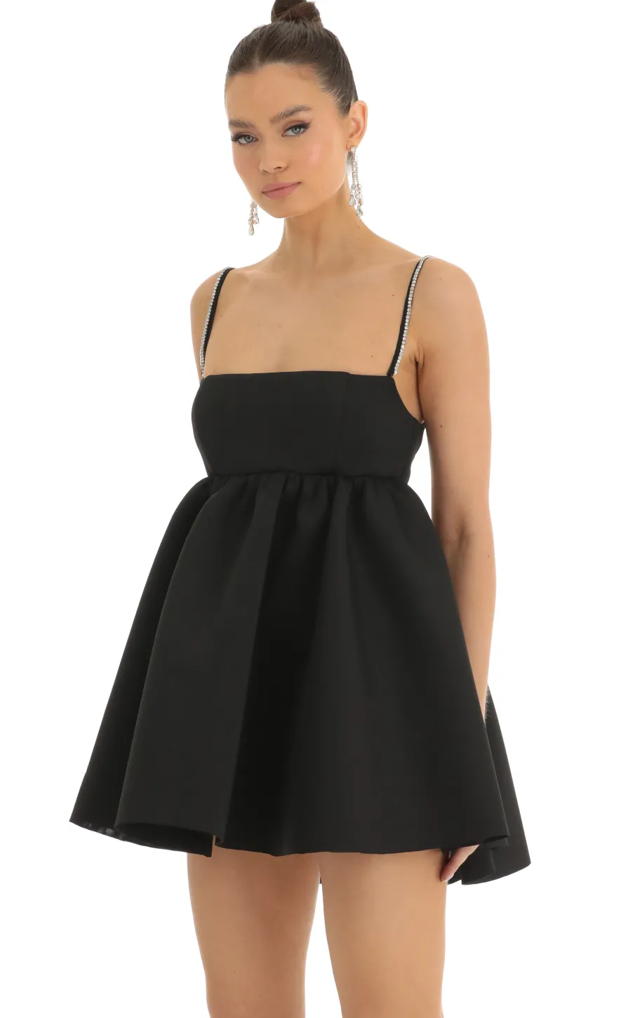 LUCY IN THE SKY Mini Dresses^Rhinestone Strap Baby Doll In Black
