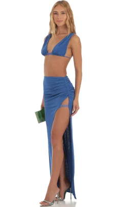 LUCY IN THE SKY Two-Piece Sets^Rhinestone Two Piece Maxi Skirt Set In Blue