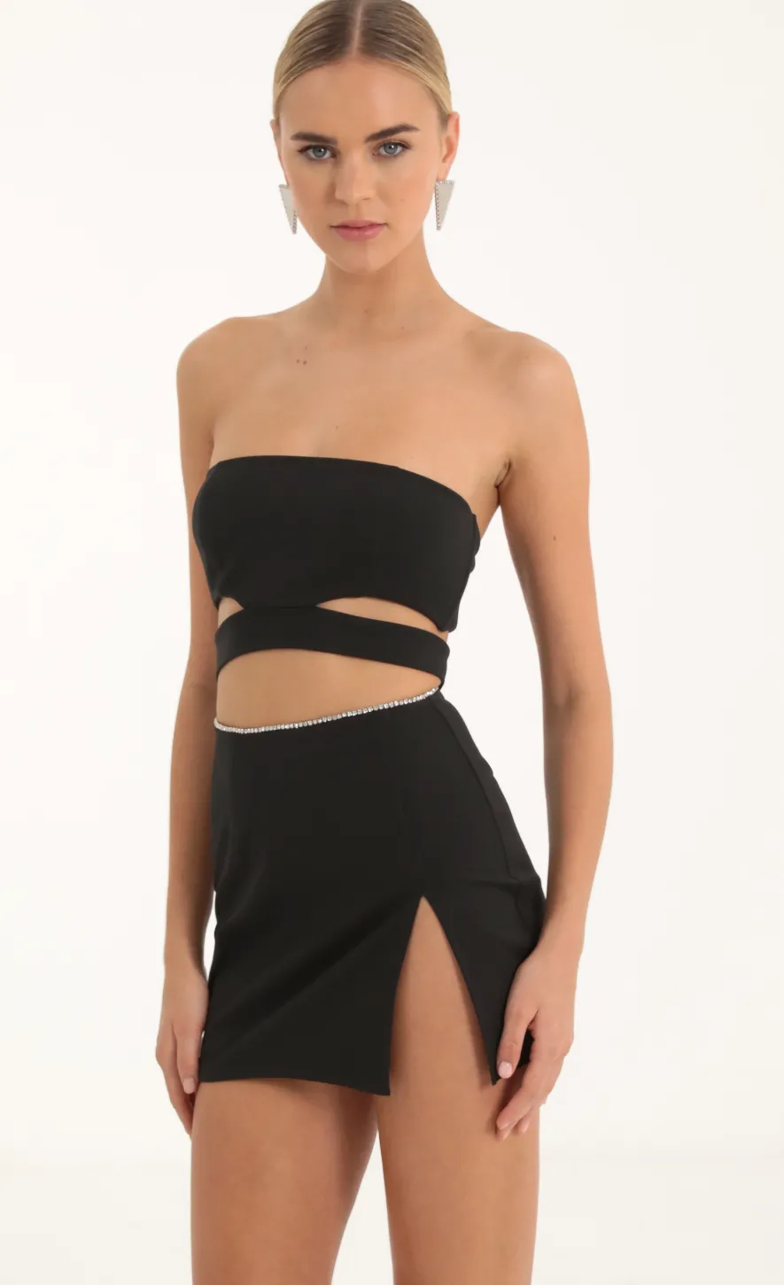 LUCY IN THE SKY Two-Piece Sets^Rhinestone Two Piece Skirt Set In Black