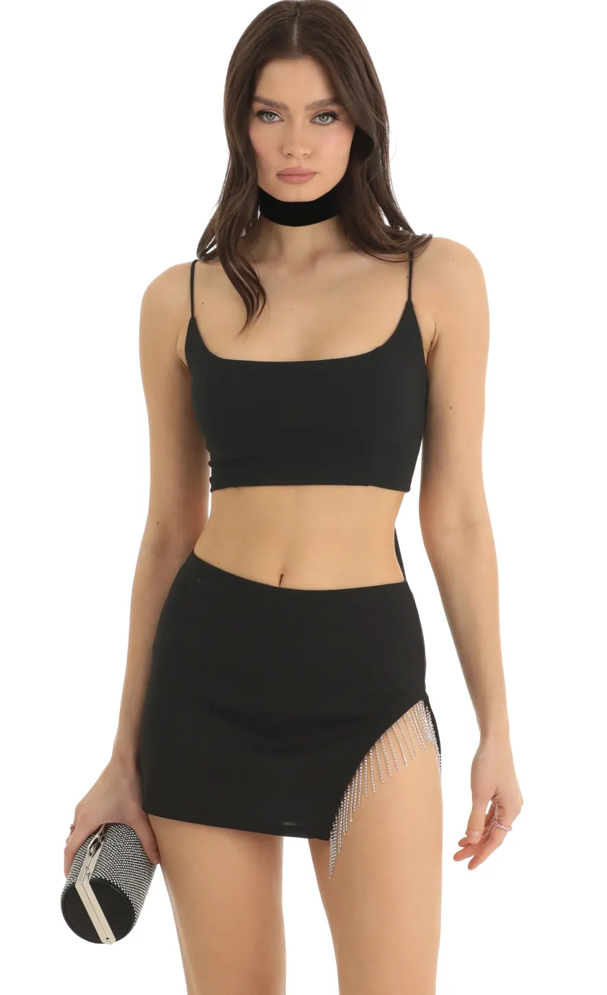 LUCY IN THE SKY Two-Piece Sets^Rhinestone Two Piece Skirt Set In Black