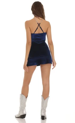 LUCY IN THE SKY Mini Dresses^Rhinestone Velvet Dress In Navy