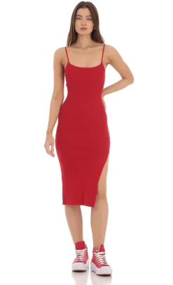 LUCY IN THE SKY Midi Dresses^Ribbed Bodycon Midi Dress In Red