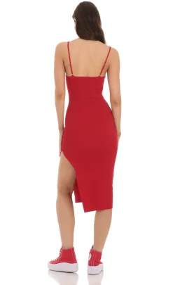 LUCY IN THE SKY Midi Dresses^Ribbed Bodycon Midi Dress In Red