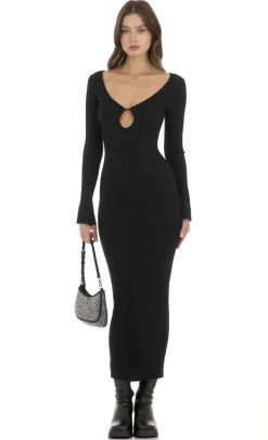 LUCY IN THE SKY Maxi Dresses^Ribbed Cutout Dress In Black