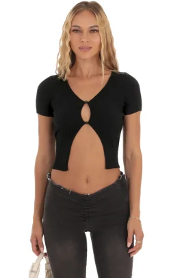 LUCY IN THE SKY Tops^Ribbed Knit Top In Black