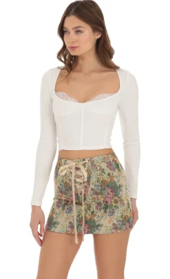 LUCY IN THE SKY Tops^Ribbed Lace Long Sleeve Top In White