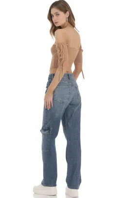 LUCY IN THE SKY Tops^Ribbed Off Shoulder Corset Top In Brown