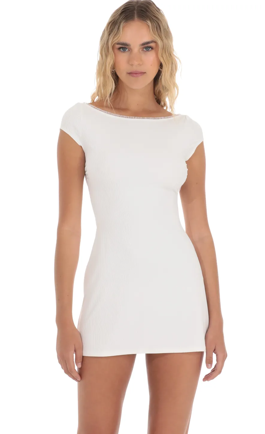 LUCY IN THE SKY Mini Dresses^Ribbed Open Back Bodycon Dress In White
