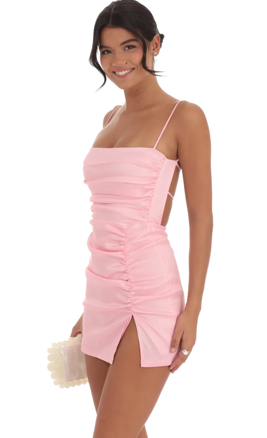 LUCY IN THE SKY Mini Dresses^Ruched Bodycon Dress In Pink