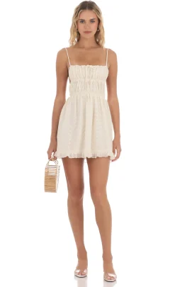 LUCY IN THE SKY Mini Dresses^Ruched Floral Open Back Dress In Cream