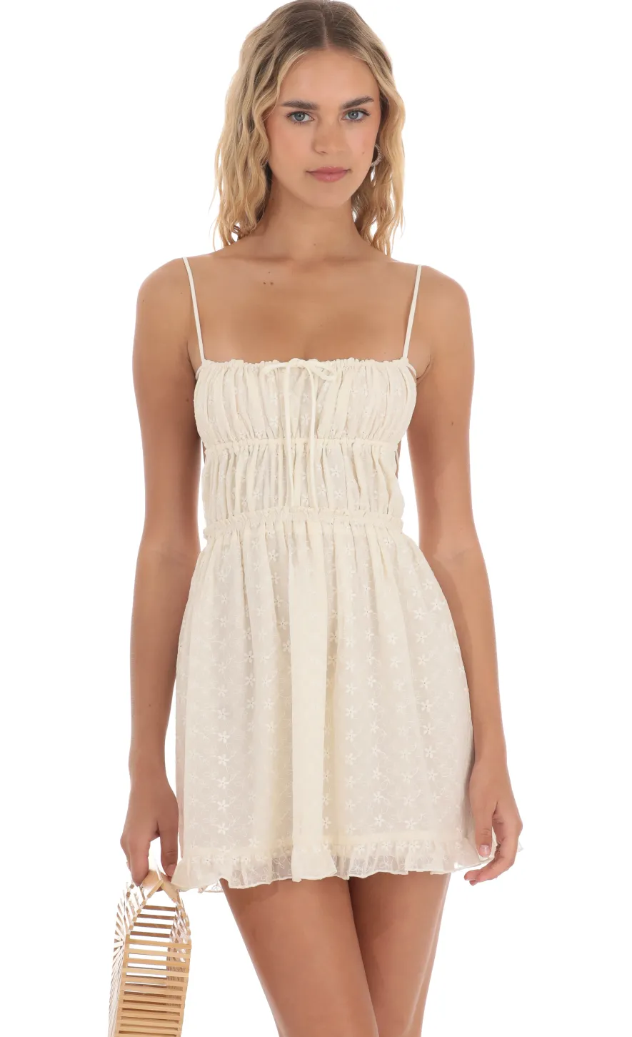 LUCY IN THE SKY Mini Dresses^Ruched Floral Open Back Dress In Cream