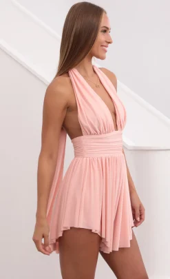 LUCY IN THE SKY Mini Dresses^Ruched Halter Dress In Peach