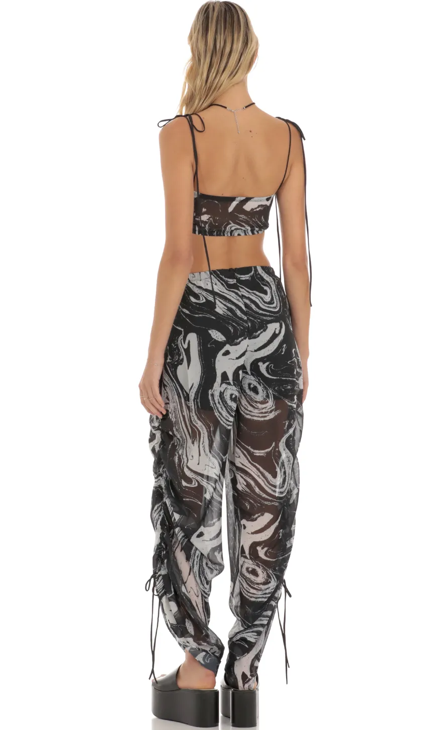 LUCY IN THE SKY Two-Piece Sets|Pants^Ruched Pant Set In Black Swirl