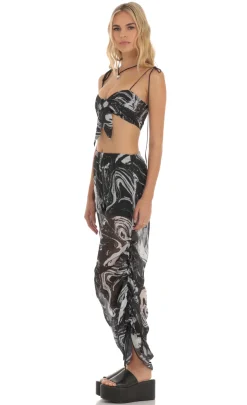 LUCY IN THE SKY Two-Piece Sets|Pants^Ruched Pant Set In Black Swirl