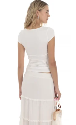 LUCY IN THE SKY Tops^Ruched Short Sleeve Top In White