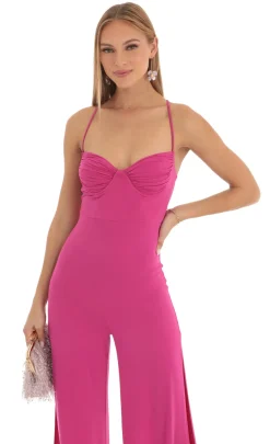 LUCY IN THE SKY Jumpsuits^Ruched Sweetheart Bust Slit Jumpsuit In Fuchsia