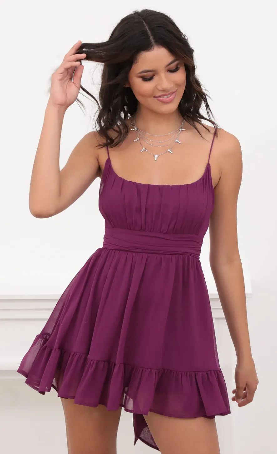 LUCY IN THE SKY Mini Dresses^Ruffled Chiffon Dress In Magenta