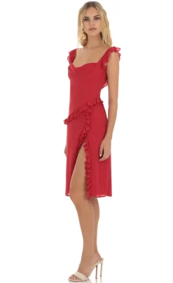LUCY IN THE SKY Mini Dresses^Ruffle Dress In Red