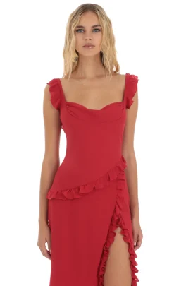 LUCY IN THE SKY Mini Dresses^Ruffle Dress In Red
