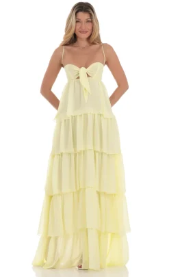 LUCY IN THE SKY Maxi Dresses^Ruffle Front Tie Maxi Dress In Yellow