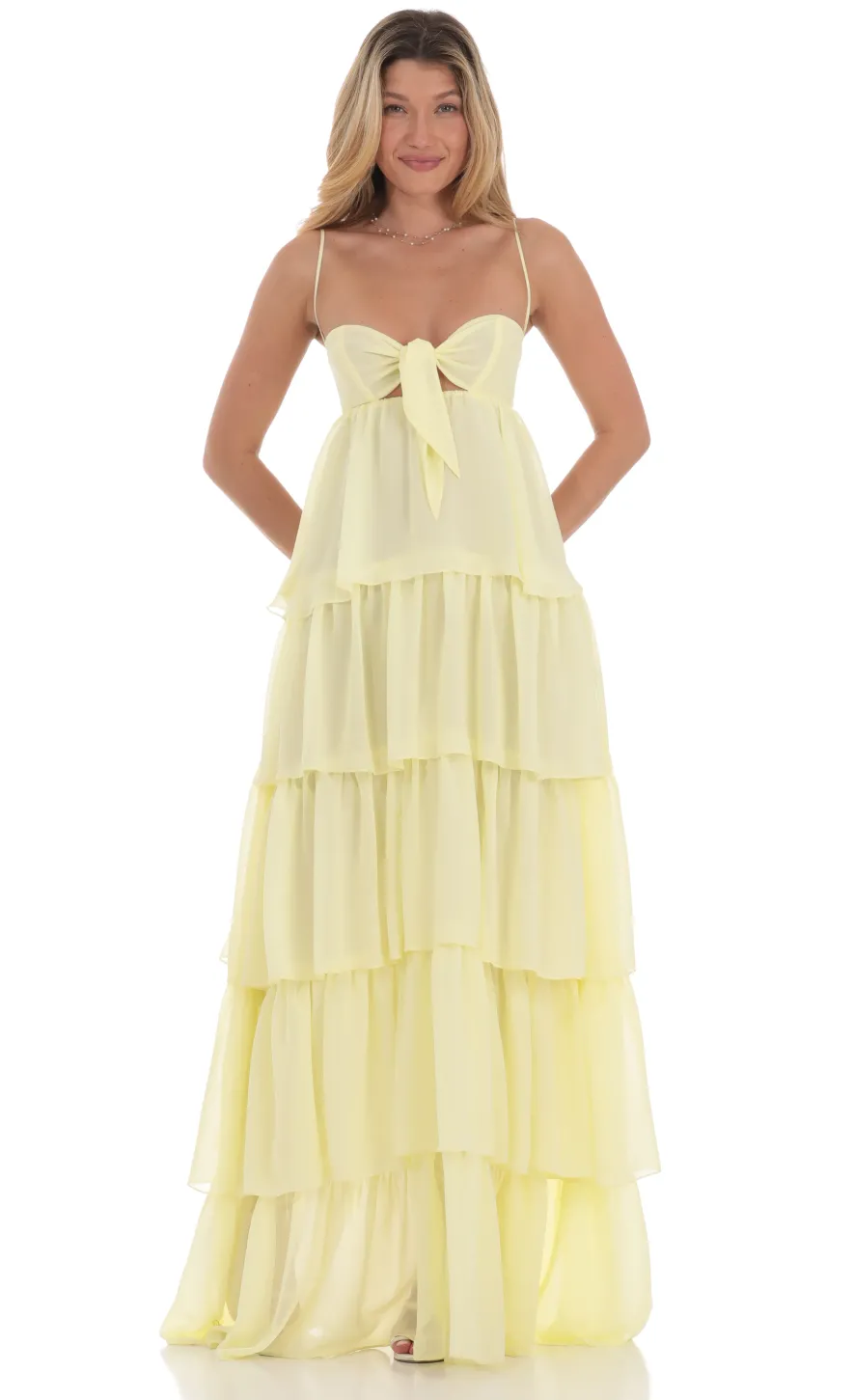 LUCY IN THE SKY Maxi Dresses^Ruffle Front Tie Maxi Dress In Yellow
