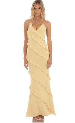 LUCY IN THE SKY Maxi Dresses^Ruffle Halter Maxi Dress In Yellow