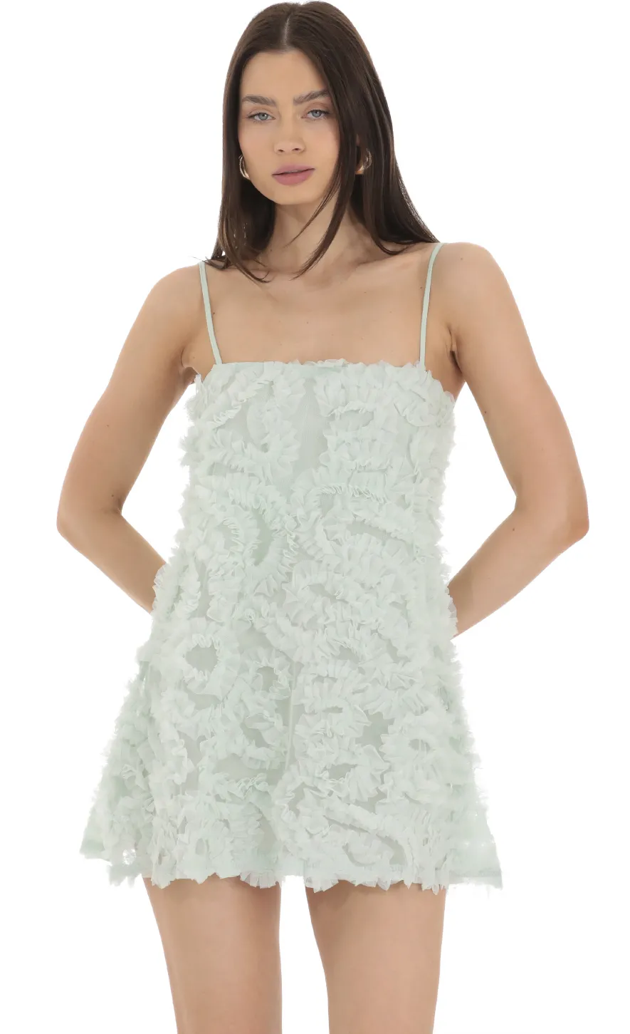 LUCY IN THE SKY Mini Dresses^Ruffle Shift Dress In Seafoam Green