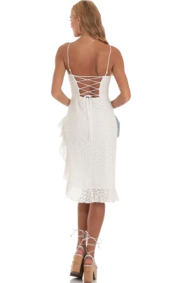 LUCY IN THE SKY Midi Dresses^Ruffle Slit Dress In White