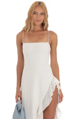 LUCY IN THE SKY Midi Dresses^Ruffle Slit Dress In White