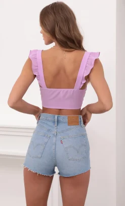 LUCY IN THE SKY Tops^Ruffle Tie Crop Top In Lavender
