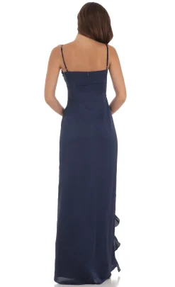 LUCY IN THE SKY Maxi Dresses^Ruffle V-Neck Maxi Dress In Navy