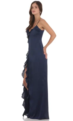 LUCY IN THE SKY Maxi Dresses^Ruffle V-Neck Maxi Dress In Navy