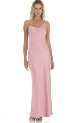 LUCY IN THE SKY Maxi Dresses^Satin Asymmetrical Cowl Neck Maxi Dress In Pink