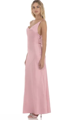 LUCY IN THE SKY Maxi Dresses^Satin Asymmetrical Cowl Neck Maxi Dress In Pink