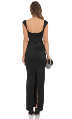 LUCY IN THE SKY Maxi Dresses^Satin Bodycon Maxi Dress In Black