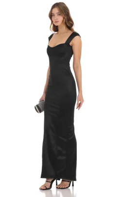 LUCY IN THE SKY Maxi Dresses^Satin Bodycon Maxi Dress In Black