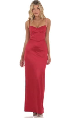 LUCY IN THE SKY Maxi Dresses^Satin Bodycon Maxi Dress In Red