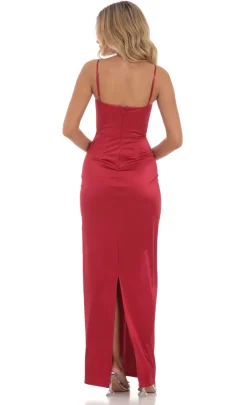 LUCY IN THE SKY Maxi Dresses^Satin Bodycon Maxi Dress In Red