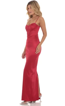 LUCY IN THE SKY Maxi Dresses^Satin Bodycon Maxi Dress In Red