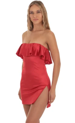 LUCY IN THE SKY Mini Dresses^Satin Bodycon Mini Dress In Red