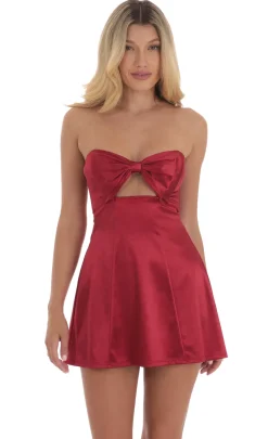 LUCY IN THE SKY Mini Dresses^Satin Bow Cutout Strapless Dress In Red