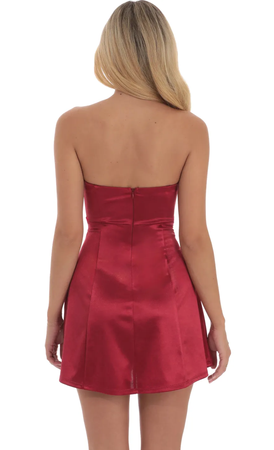 LUCY IN THE SKY Mini Dresses^Satin Bow Cutout Strapless Dress In Red