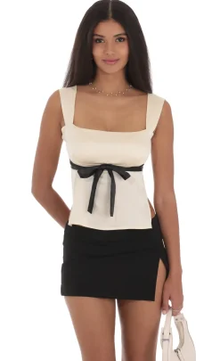 LUCY IN THE SKY Tops^Satin Bow Top In Cream